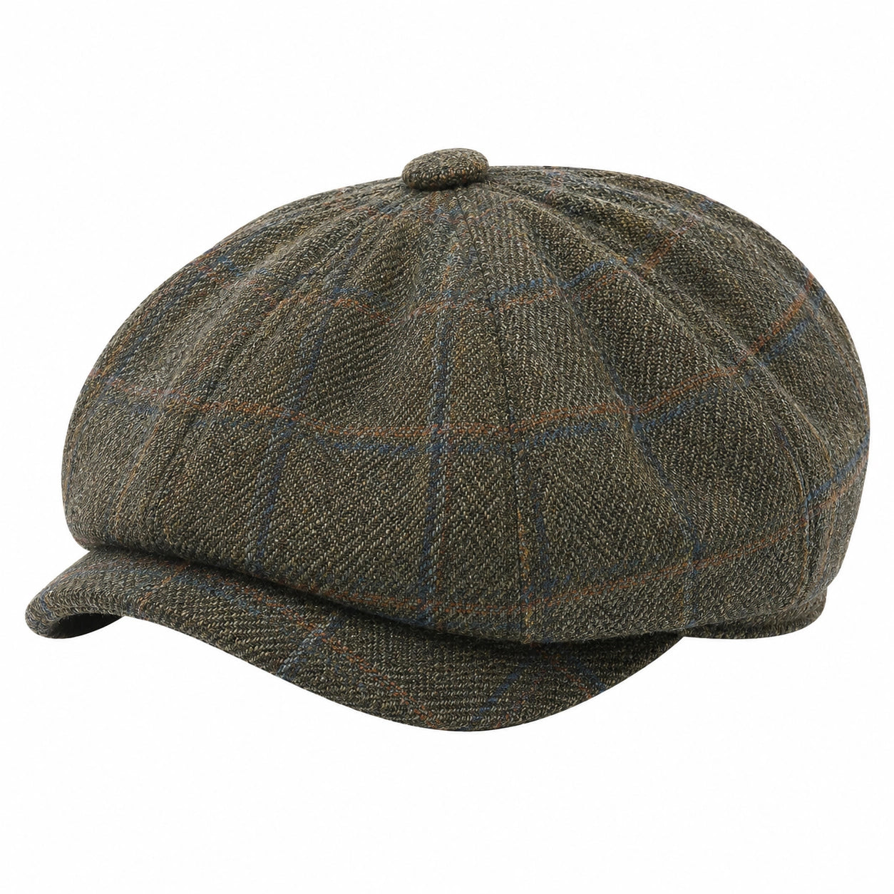 Schirmmütze Einheitsgröße aus Textil Olivgrün kariert im Vintage-Stil