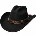 Westernhut Einheitsgröße Schwarz mit braunem Kunstlederband im Cowboy-Stil