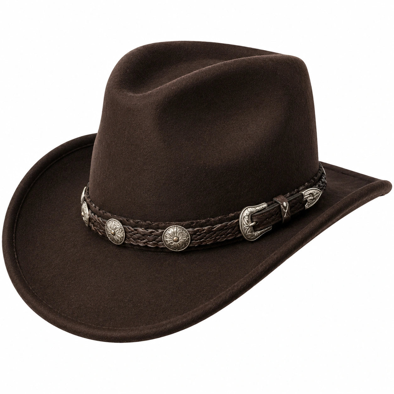 Cowboyhut Einheitsgröße braun in Filzoptik mit geflochtenem Hutband Westernstil