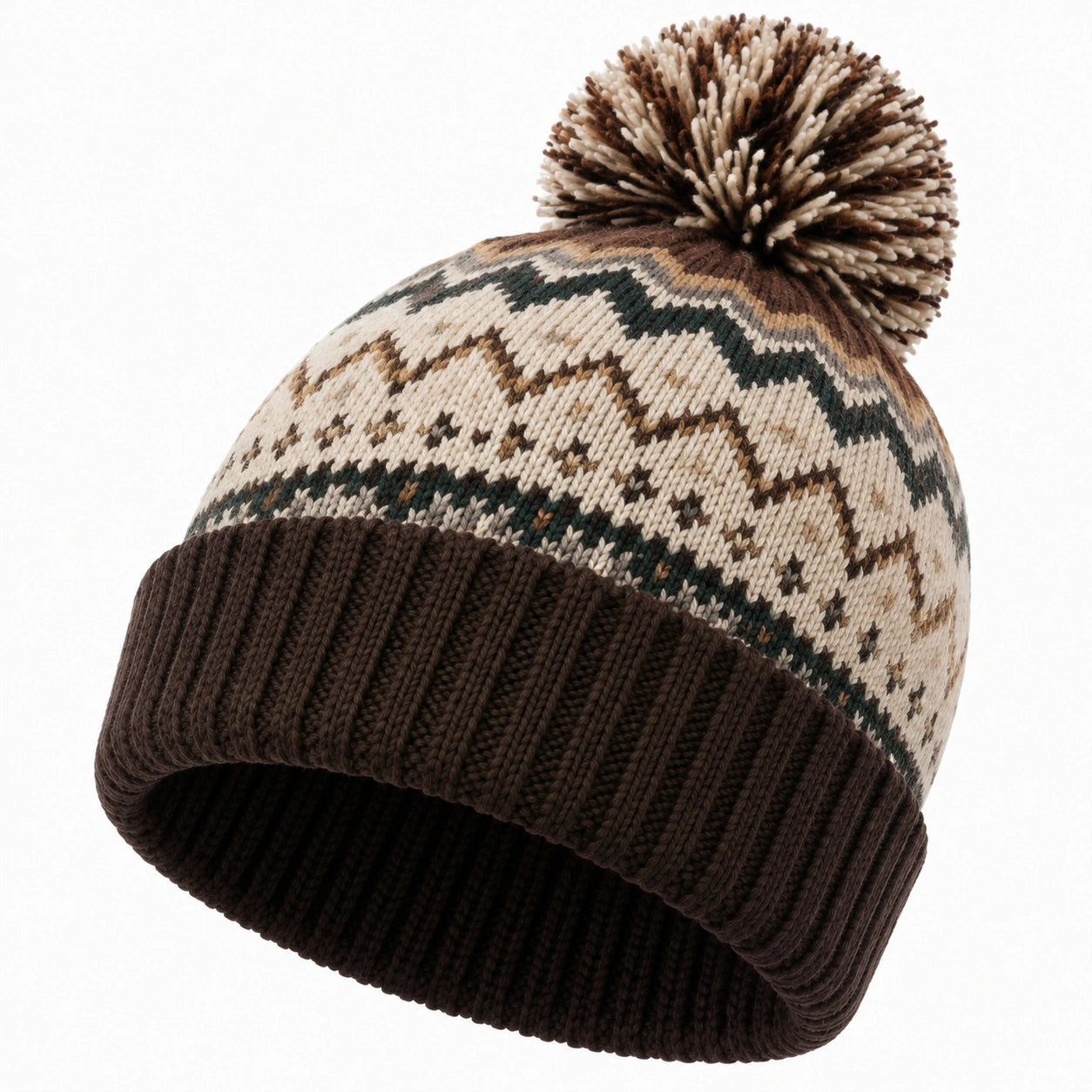 Strickmütze Einheitsgröße Textil Braun Creme Wintermütze mit Bommel