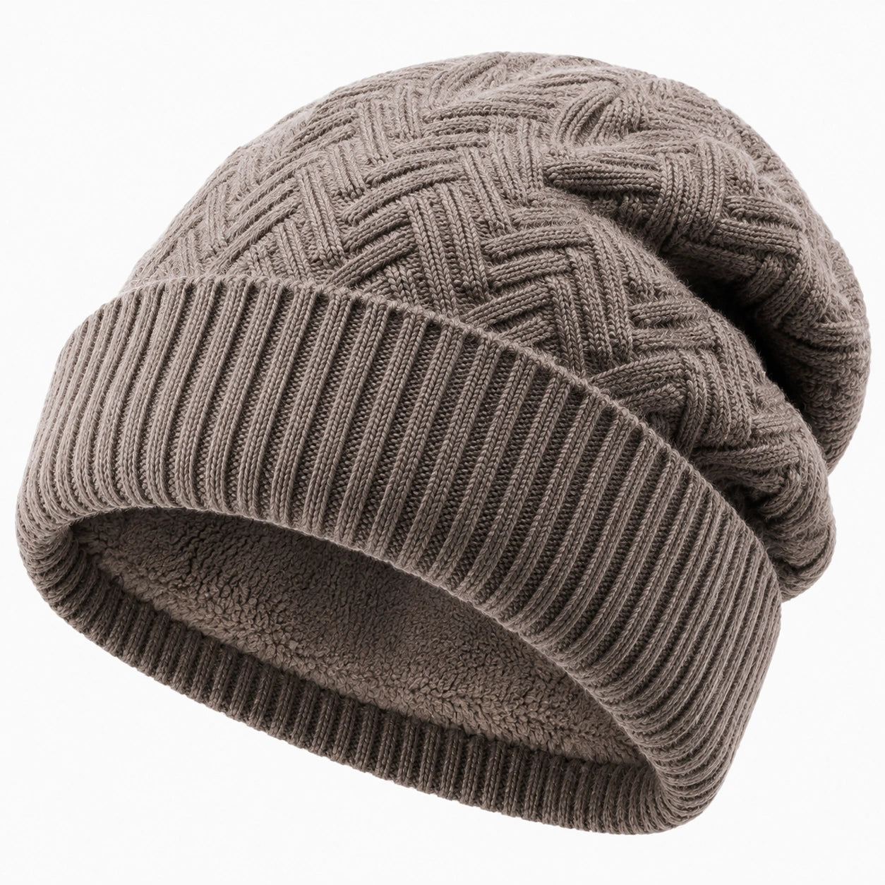 Strickmütze Einheitsgröße Taupe mit Fleecefutter für den Winter