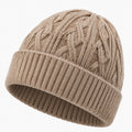 Strickmütze Einheitsgröße Beige mit Umschlag und Zopfmuster