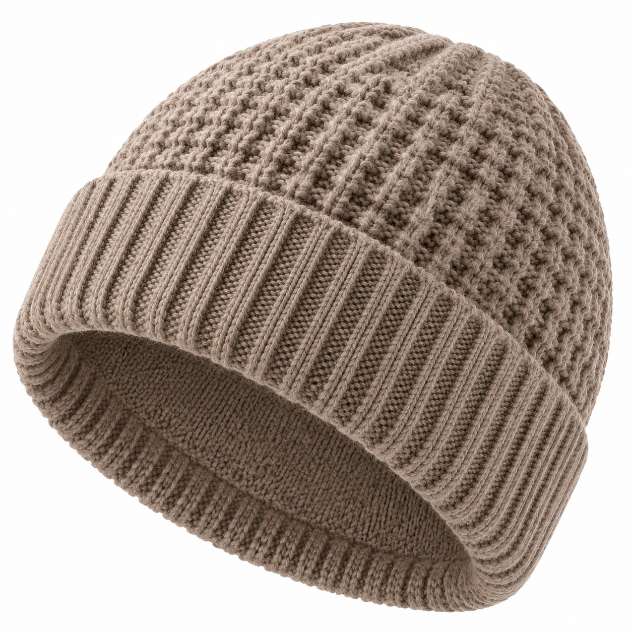 Strickmütze Einheitsgröße Taupe mit Rippbündchen für Alltag